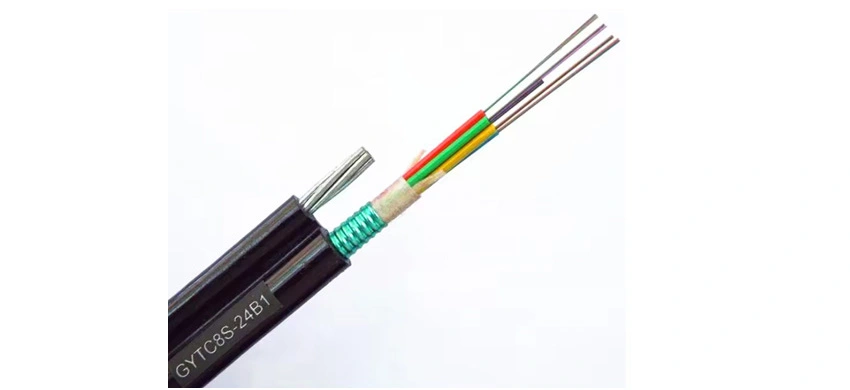 Samonośny opancerzony kabel światłowodowy w kształcie ósemki, z luźnymi tubami skręcanymi, GYTC8S, 24 rdzenie.